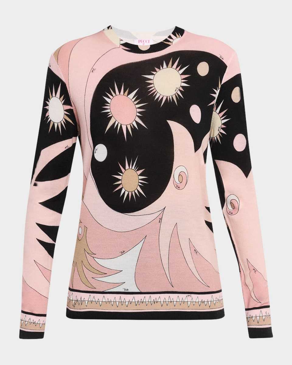 Stella-Print Knit Crewneck Sweater